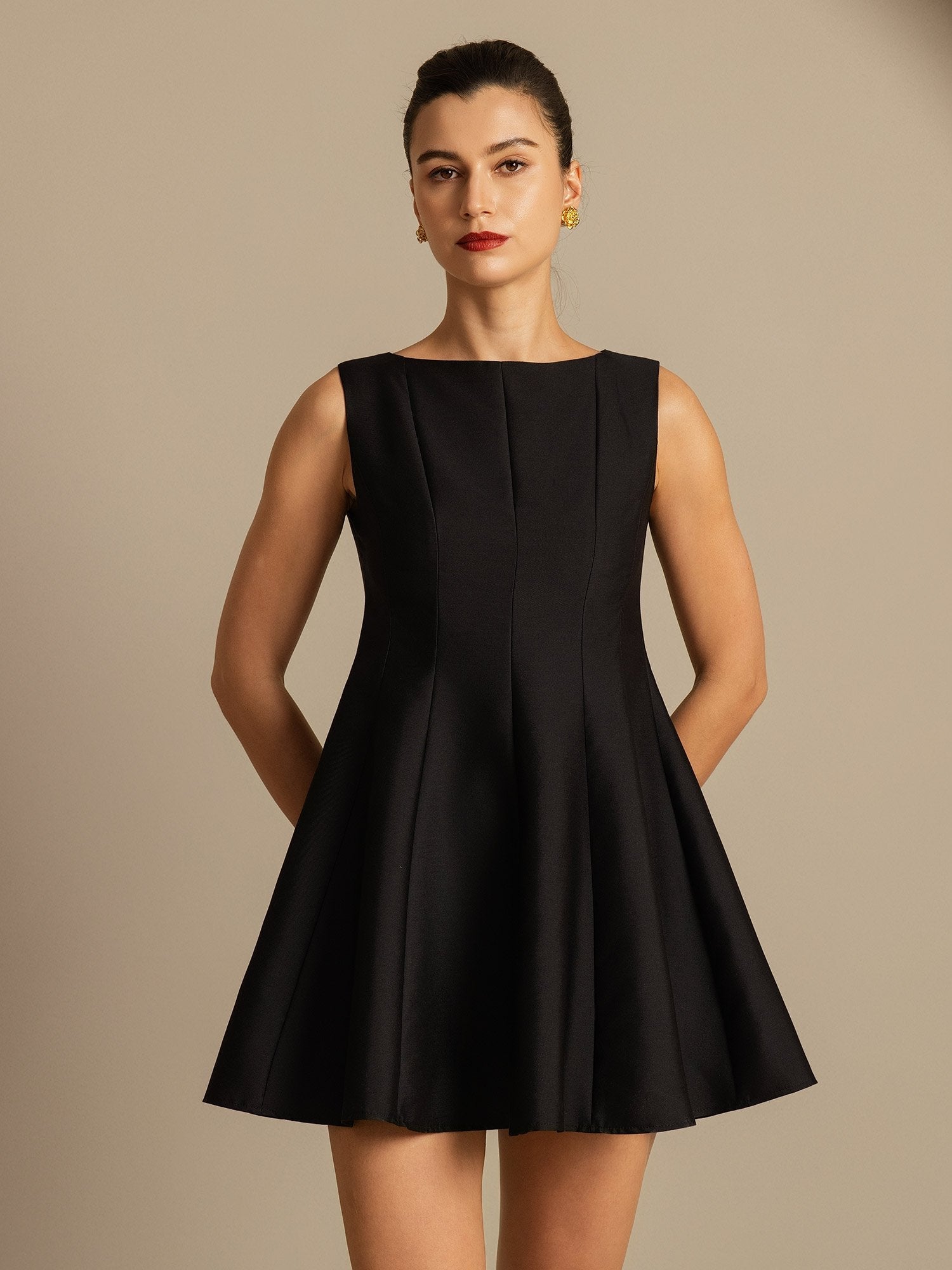 [Negro] SilkSilky-ES 32Momme Silk-Wool Blend Dress 006,