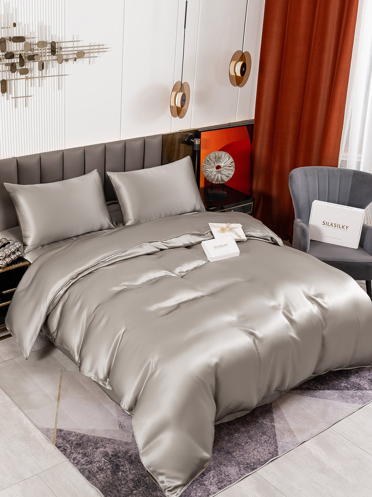 [Gris] SilkSilky-ES 19Momme Seda Pura Bedding Set 001