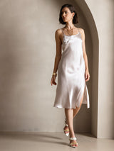 [Beige] SilkSilky-ES Spaghetti Strap Vestido 004