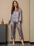 SilkSilky ES Seda Pura Manga larga Solapa Pijamas de mujer Gris 007