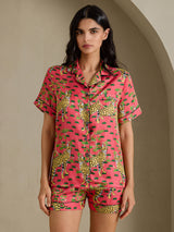 [Serval Coral] SilkSilky-ES Short Sleeve Notch Collar Pijamas de mujer 001