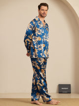 [Dragón Navy] SilkSilky-ES Long Sleeve Cuello de Muesca Pijamas de hombre 005