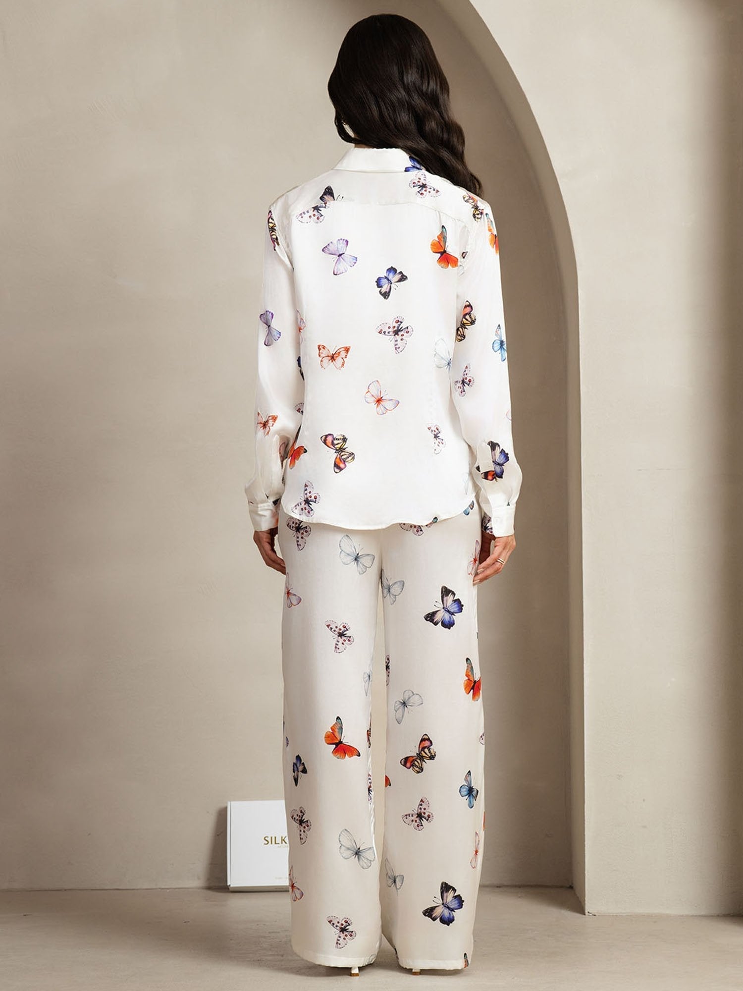 [Mariposa Blanca] SilkSilky-ES 19Momme Seda Cuello Camisero Women''s Outfit Sets 002