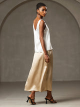 [Blanco] SilkSilky-ES Sleeveless V Neck Top de tirantes 003