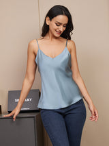 [Azul Grisáceo] SilkSilky-ES Spaghetti Strap V Neck Top de tirantes 004