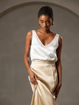 [Blanco] SilkSilky-ES Sleeveless V Neck Top de tirantes 005