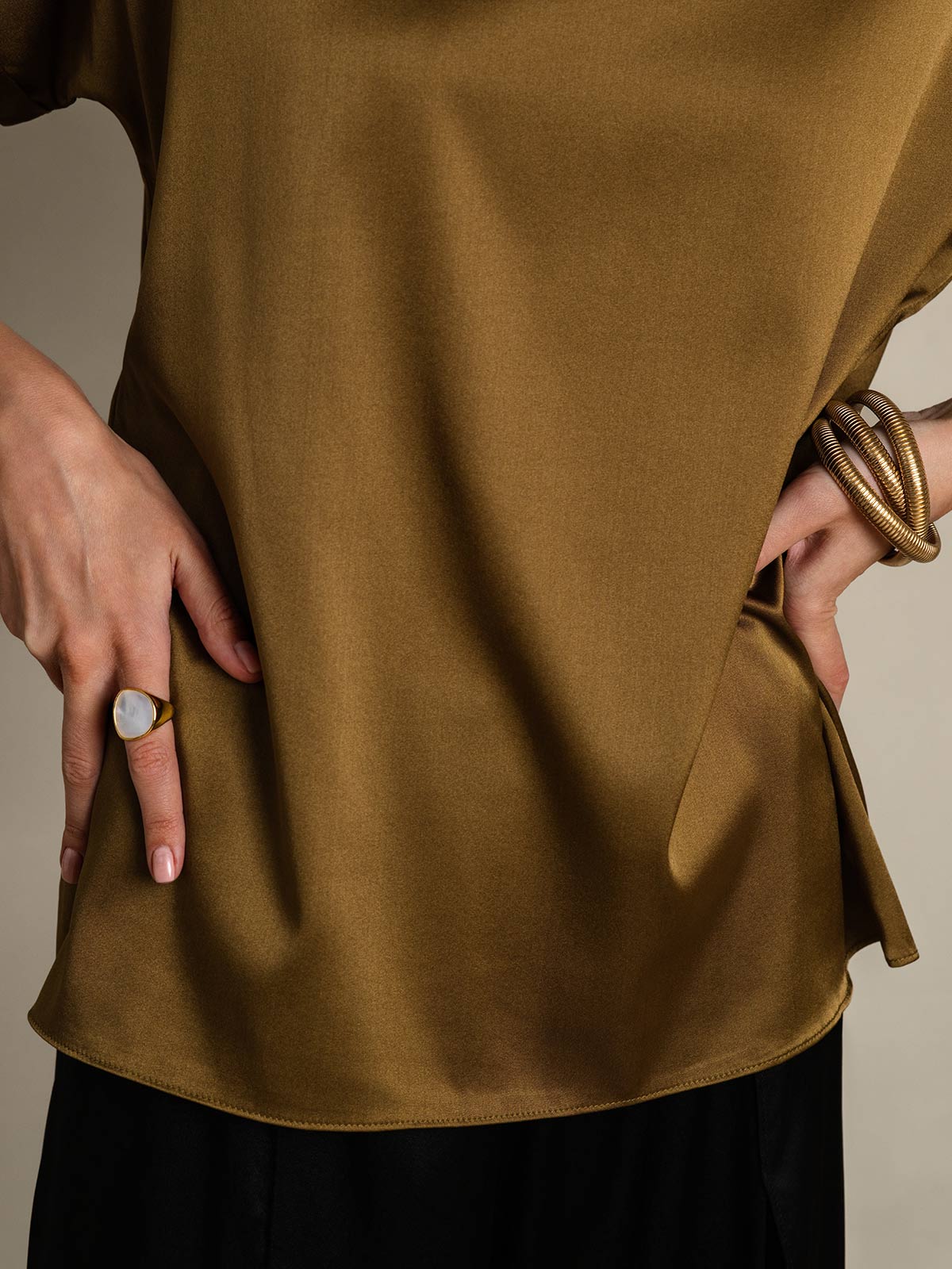 [Marrón] SilkSilky-ES 19Momme Seda Womens T-Shirt 008,