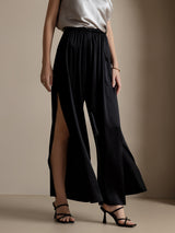 [Negro] SilkSilky-ES 19Momme Seda Split Pantalones de mujer 001