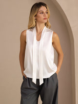 [Blanco] SilkSilky-ES Sleeveless Tie Neck Top de tirantes 003