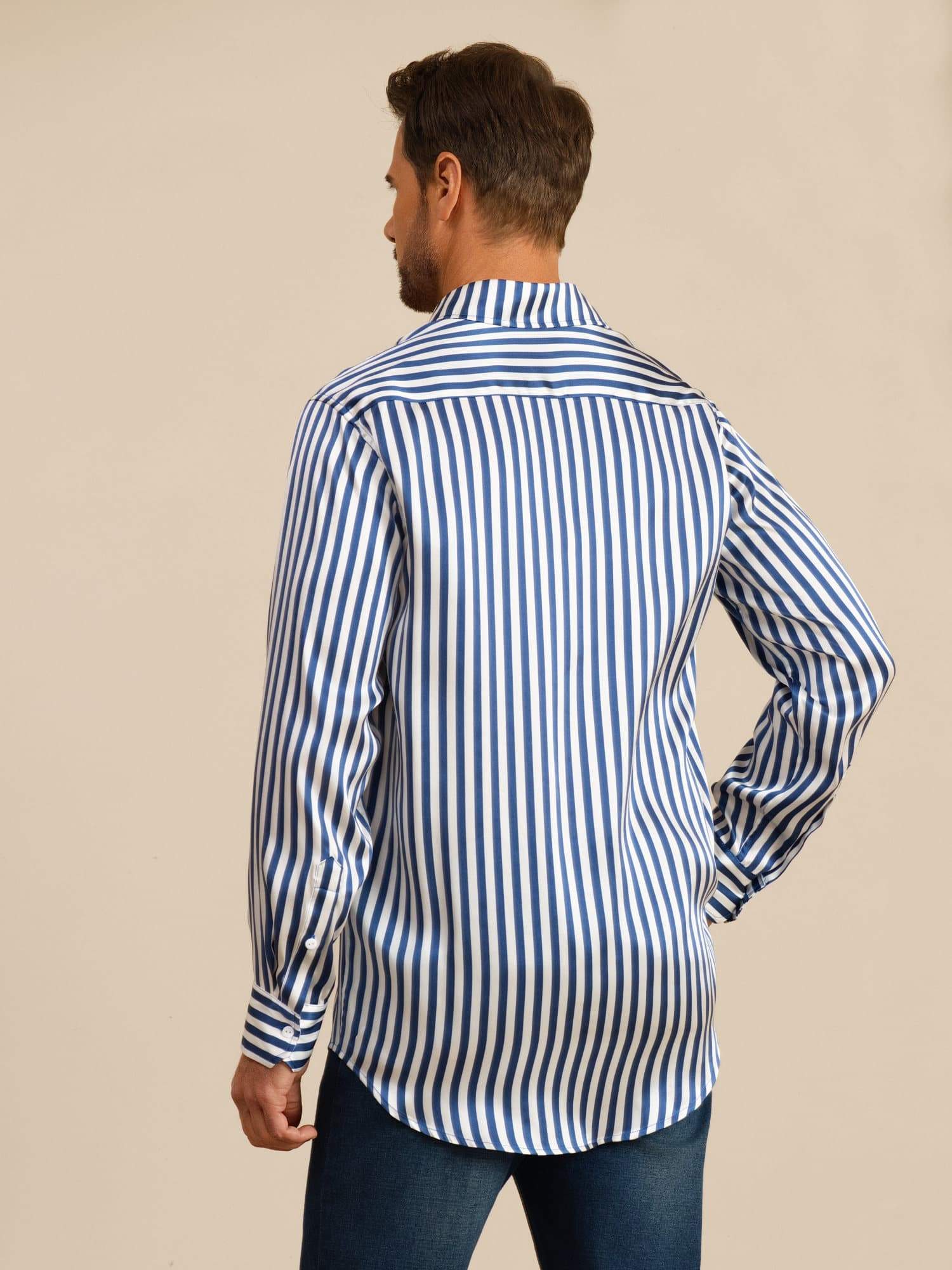 [Raya Marina] SilkSilky-ES 19Momme Manga larga Cuello con Solapa Camisa de hombre 002
