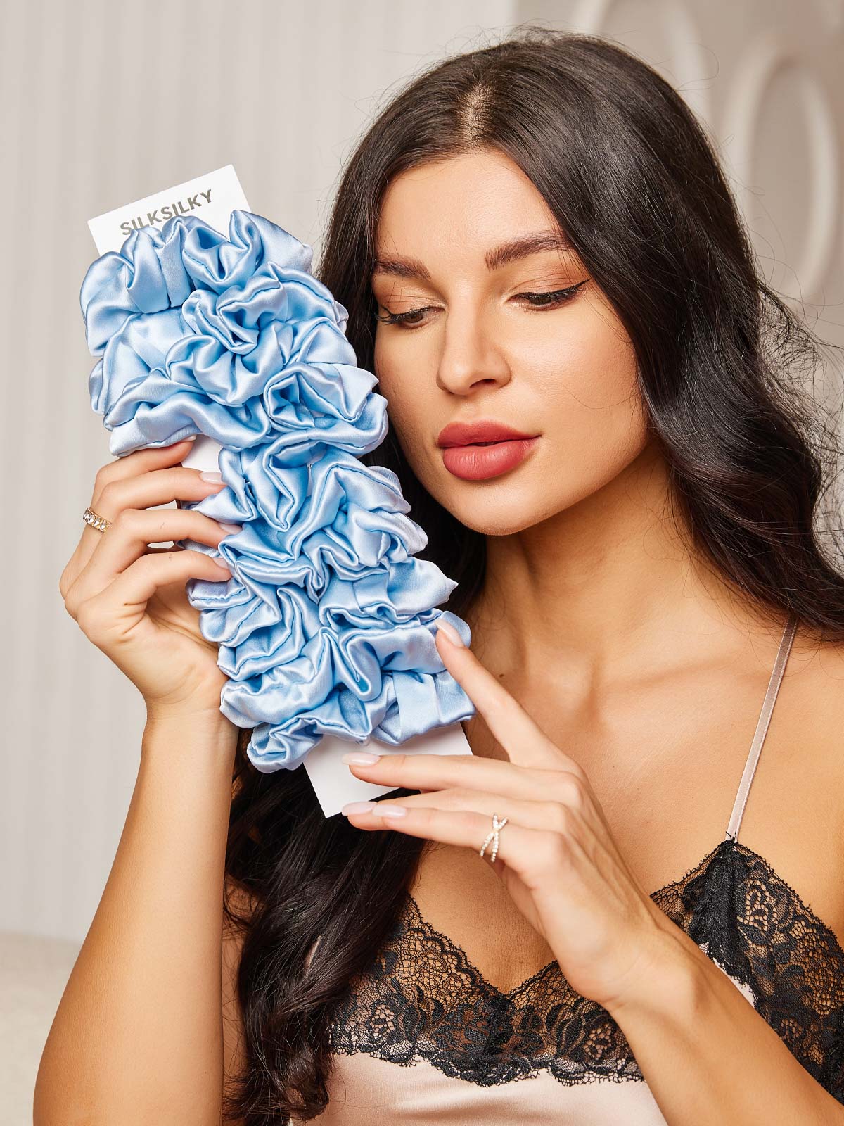 [Cielo Azul] SilkSilky-ES 19Momme Seda Pura Scrunchie 001