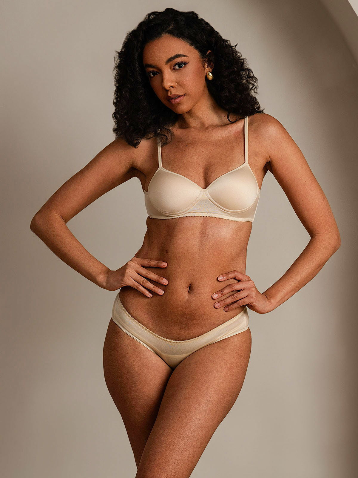 SilkSilky-ES Tejido de seda Bra&Panty Set Beige 003