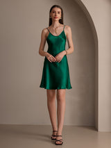 [Verde Oscuro] SilkSilky-ES Spalline Sottili Cuello en V Vestido 001