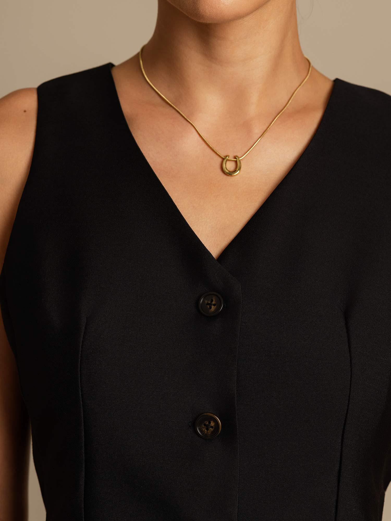 [Negro] SilkSilky-ES 32Momme Silk-Wool Blend Cuello en V Chaleco Mujer 004,