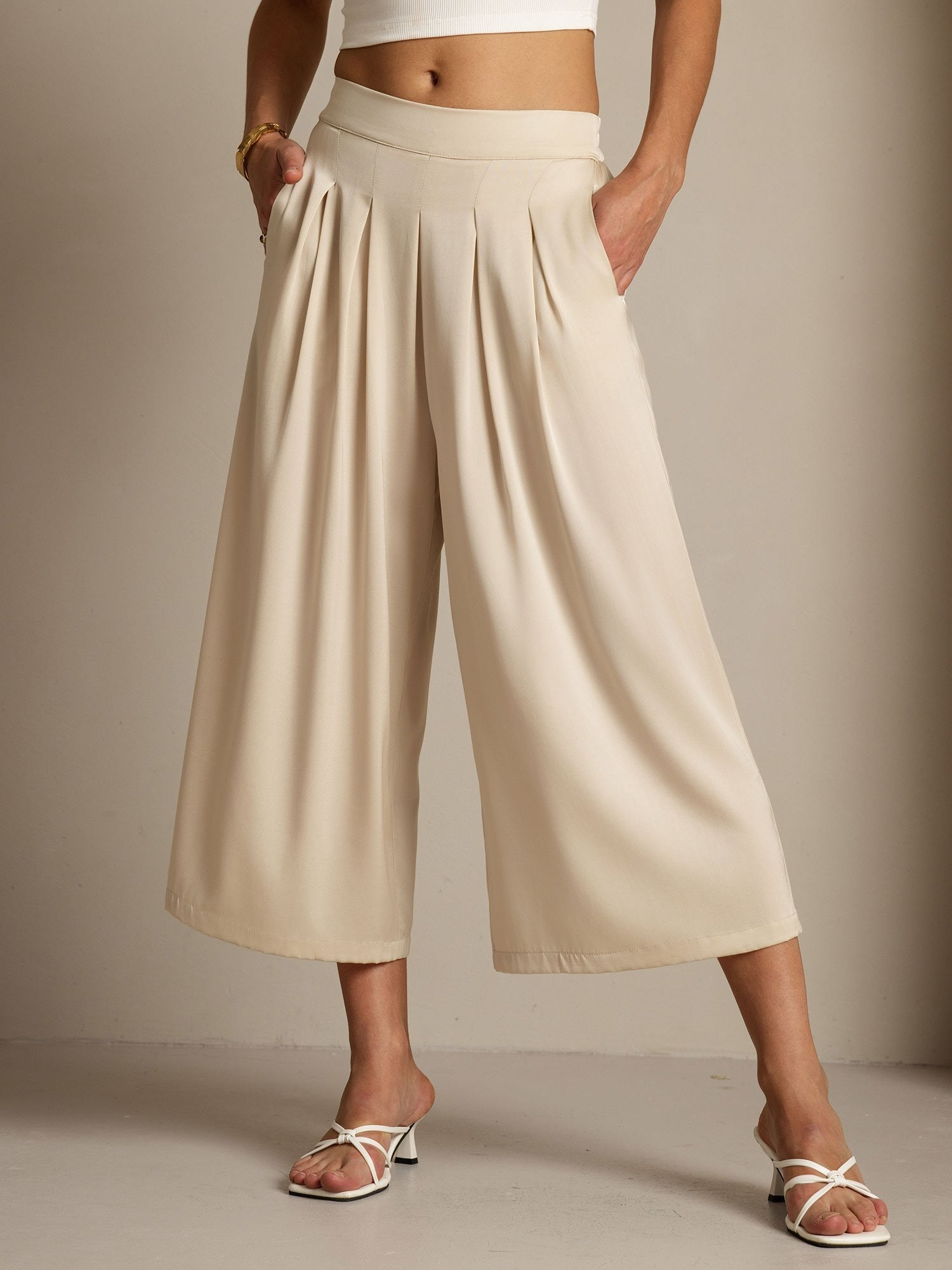 [Beige] SilkSilky-ES 19Momme Seda Womens Pants 001