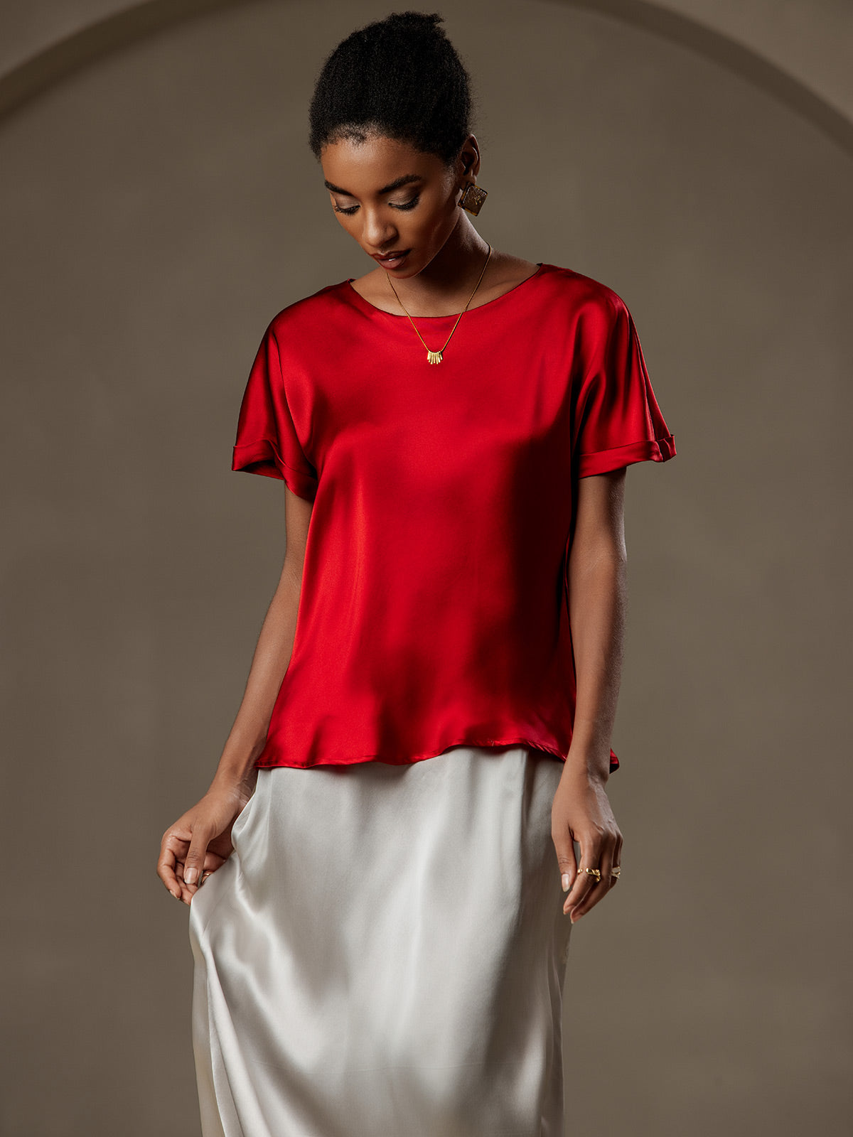 [Vino] SilkSilky-ES 19Momme Seda Womens T-Shirt 004
