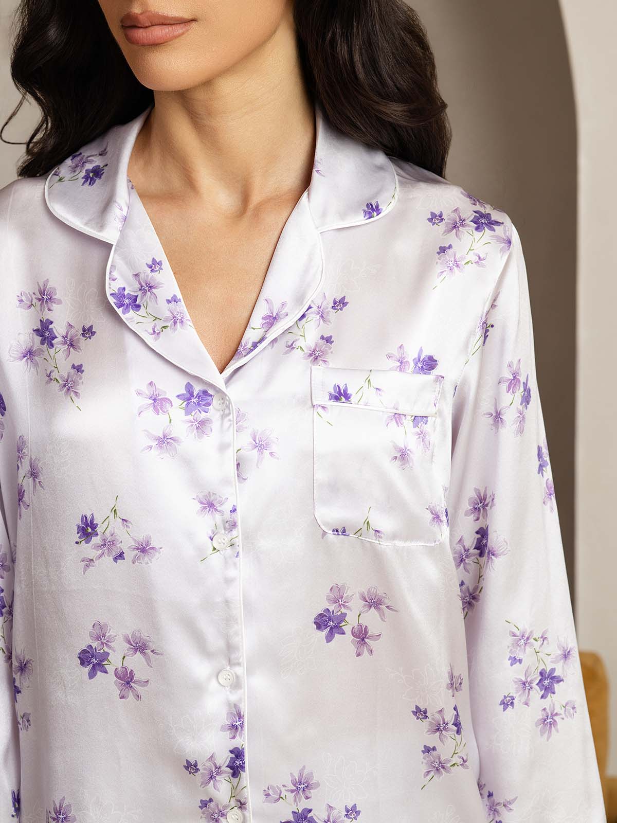 [Flor de Lila] SilkSilky-ES Seda Pura Womens Pajamas 005