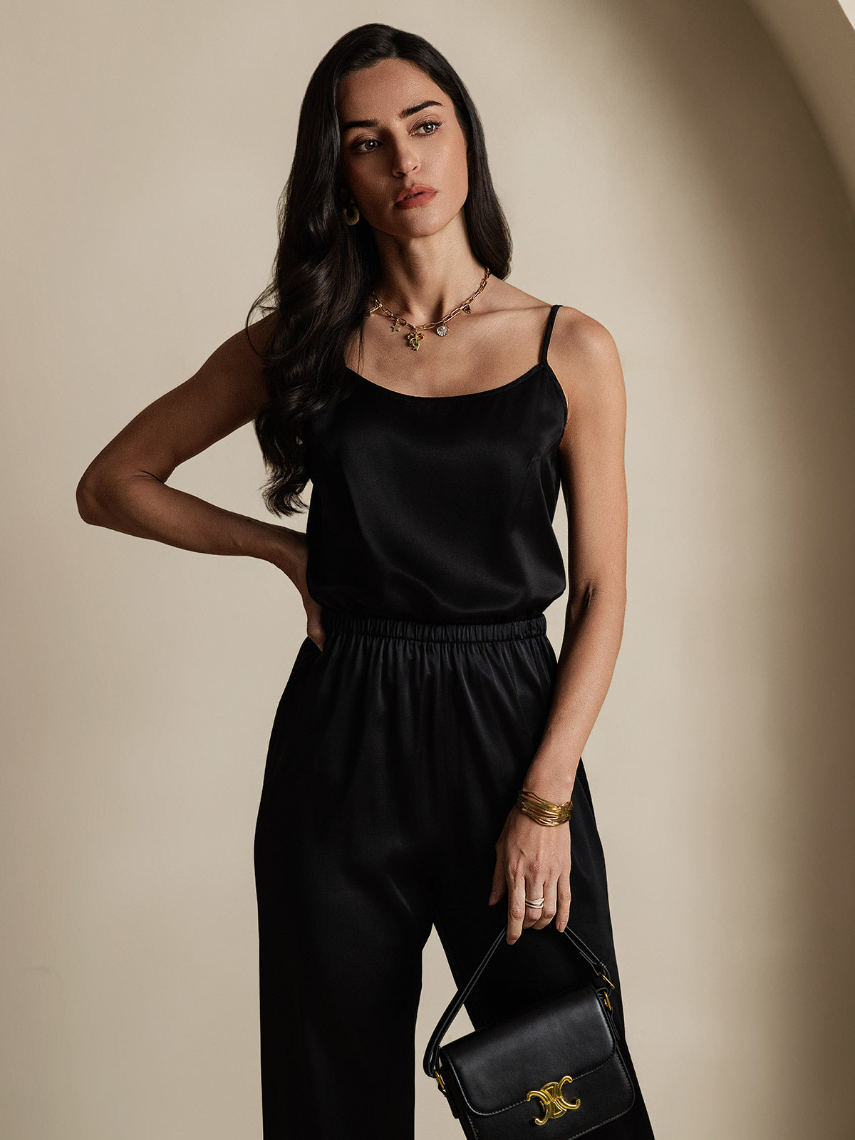 [Negro] SilkSilky-ES 19Momme Seda Camisoles 003