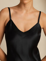 [Negro] SilkSilky-ES Spaghetti Strap V Neck Vestido 005
