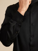 [Negro] SilkSilky-ES Long Sleeve Stand Collar Camisa de hombre 007