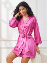 [Rosa Roja] SilkSilky-ES 3/4 Sleeve Bata de mujer 006