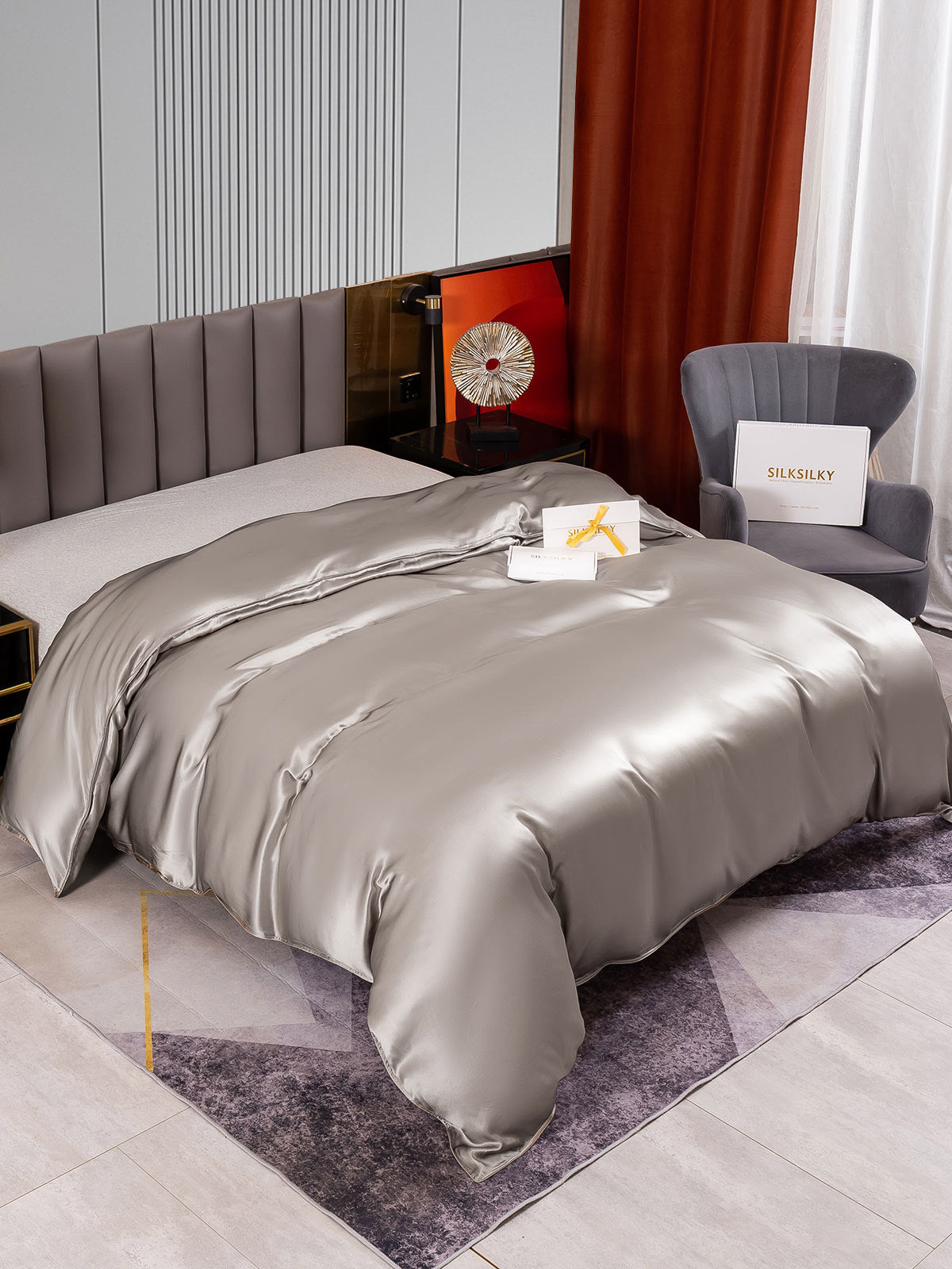 [Gris] SilkSilky-ES 22Momme Seda Pura Duvet Cover 002