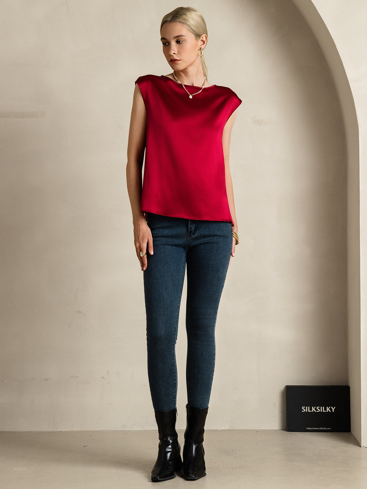 [Vino] SilkSilky-ES 19Momme Seda Womens T-Shirt 007