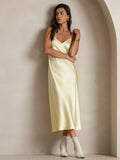 SilkSilky-ES Seda Pura Sin mangas Dress Amarillo 006