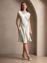 [Verde Claro] SilkSilky-ES Cap Sleeve V Neck Camisón 006