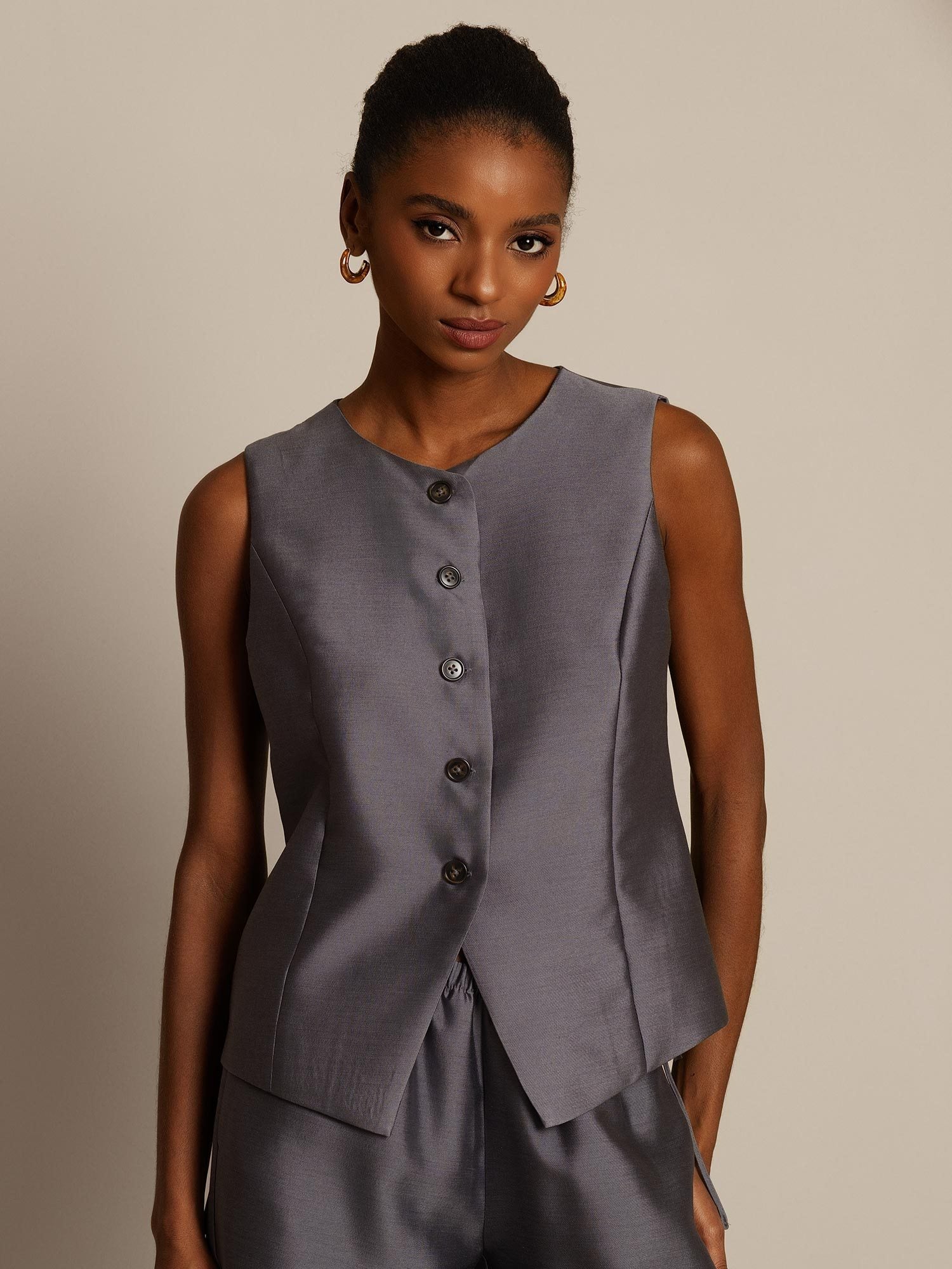 [Gris] SilkSilky-ES 32Momme Silk-Wool Blend Womens Vest 003,