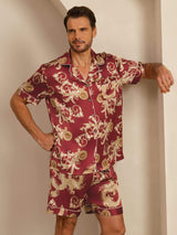 [Dragón Vino] SilkSilky-ES Short Sleeve Cuello de Muesca Pijamas de hombre 004