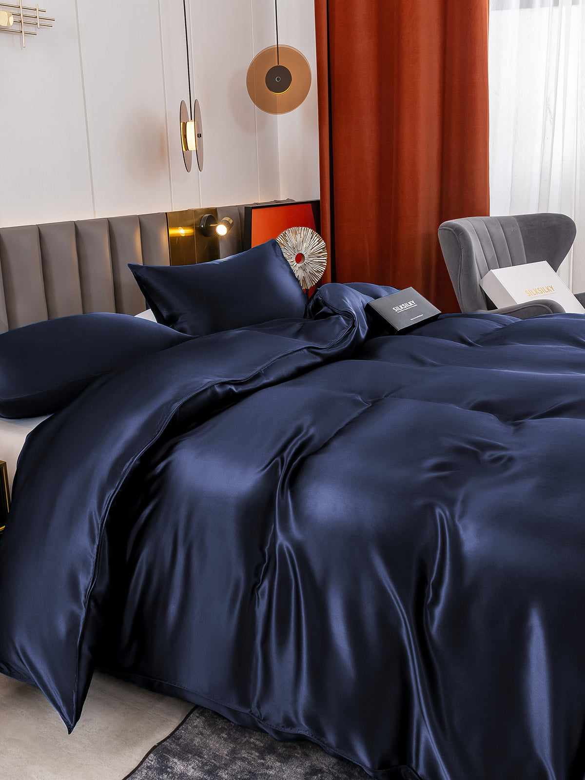 [Azul Oscuro] SilkSilky-ES 19Momme Juego de ropa de cama 005