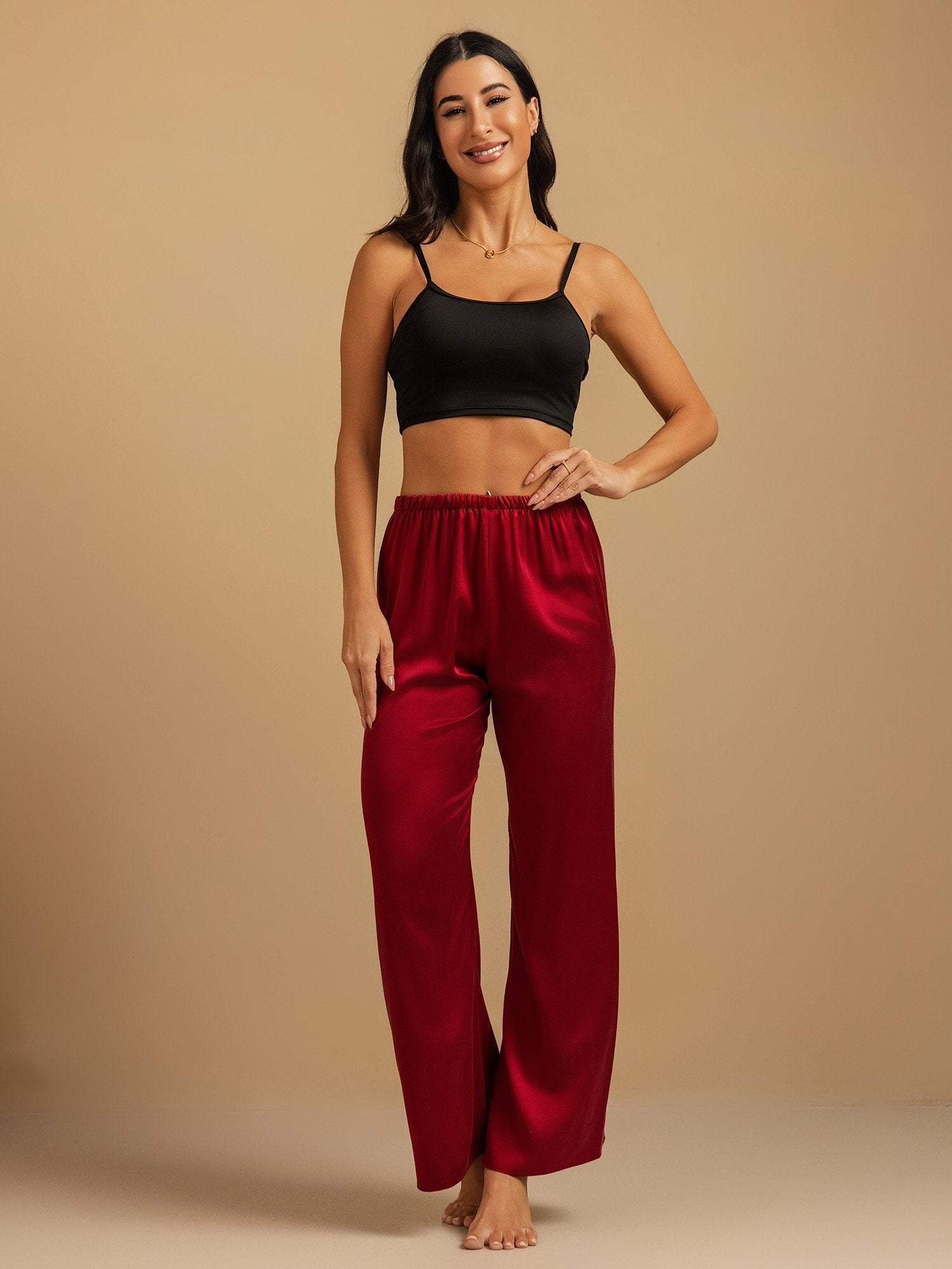 [Vino] SilkSilky-ES 19Momme Seda Womens Sleep Bottoms 009,