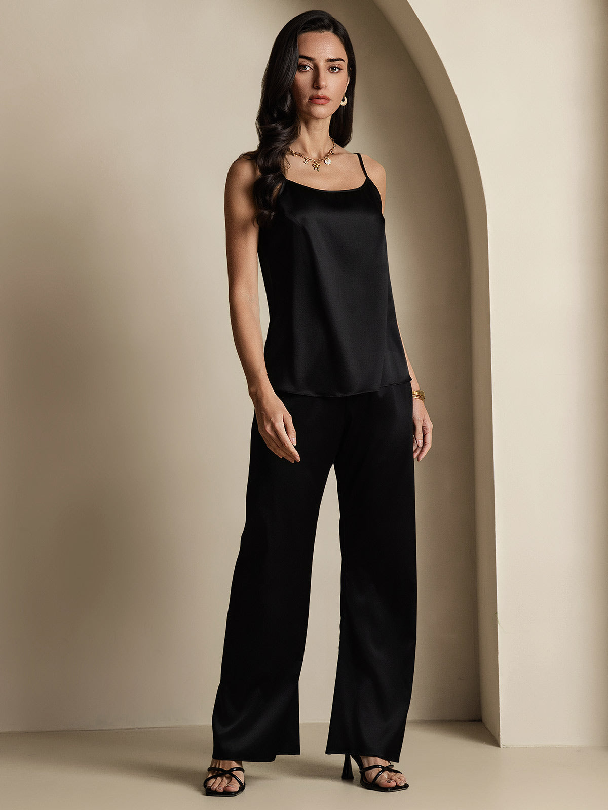 [Negro] SilkSilky-ES 19Momme Seda Camisoles 007