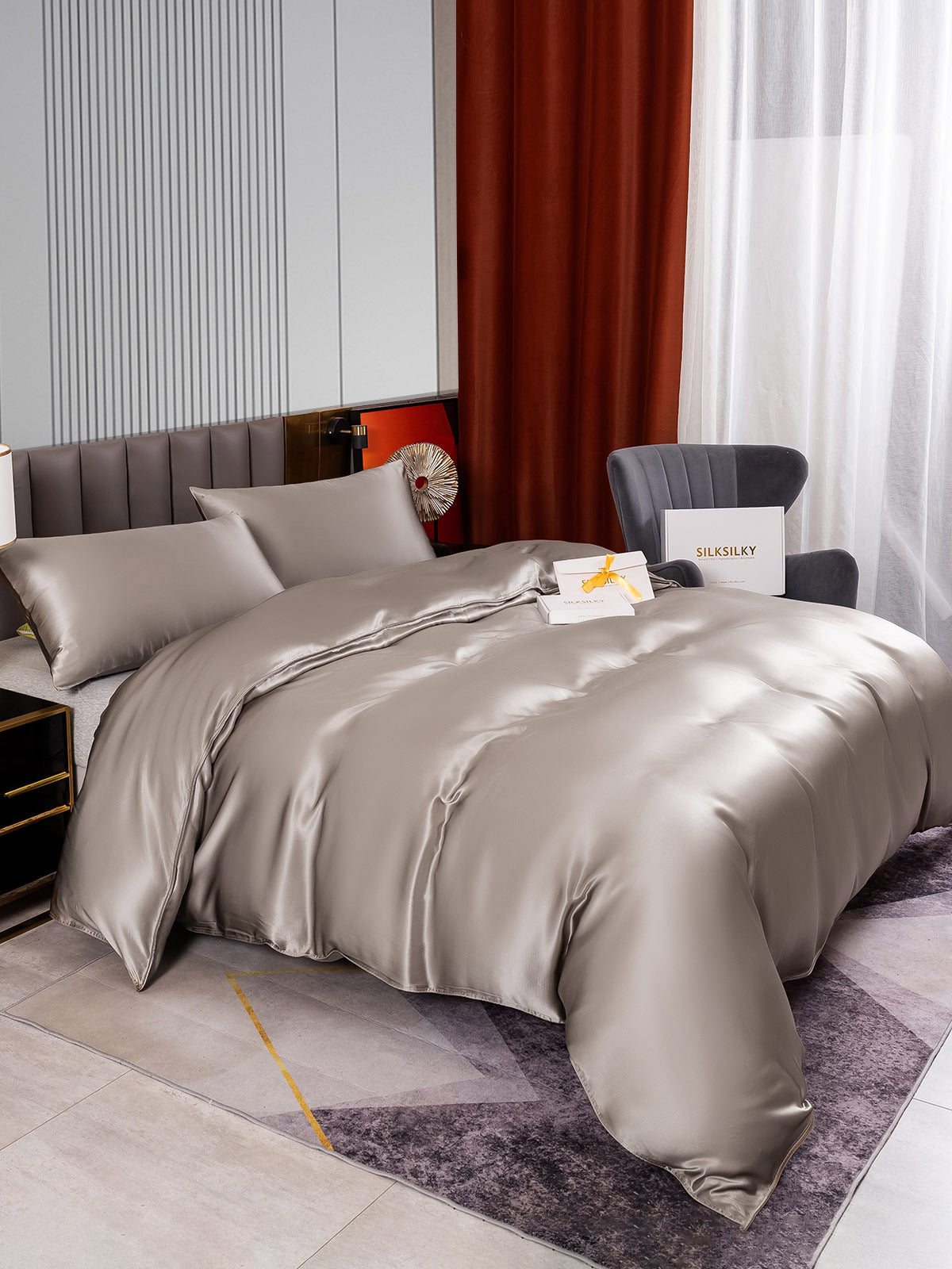 [Gris] SilkSilky-ES 22Momme Seda Pura Bedding Set 004