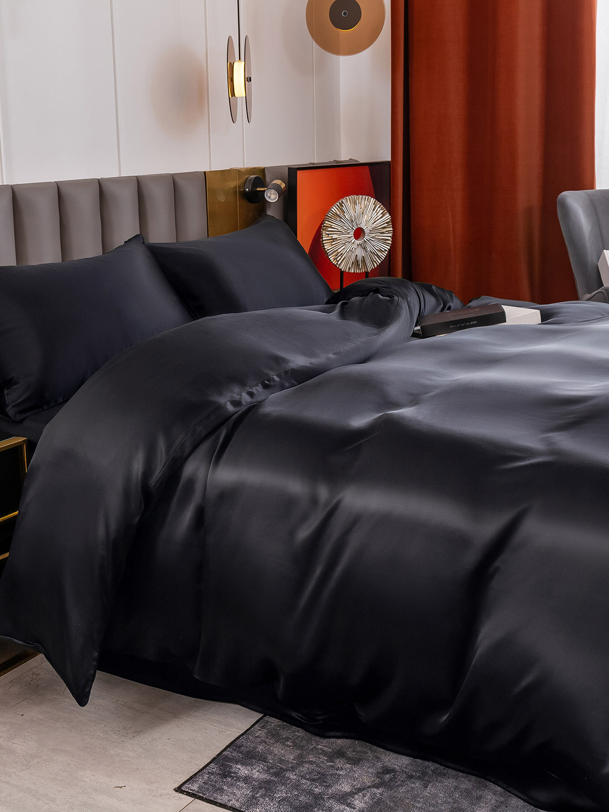 [Negro] SilkSilky-ES 19Momme Seda Pura Bedding Set 004