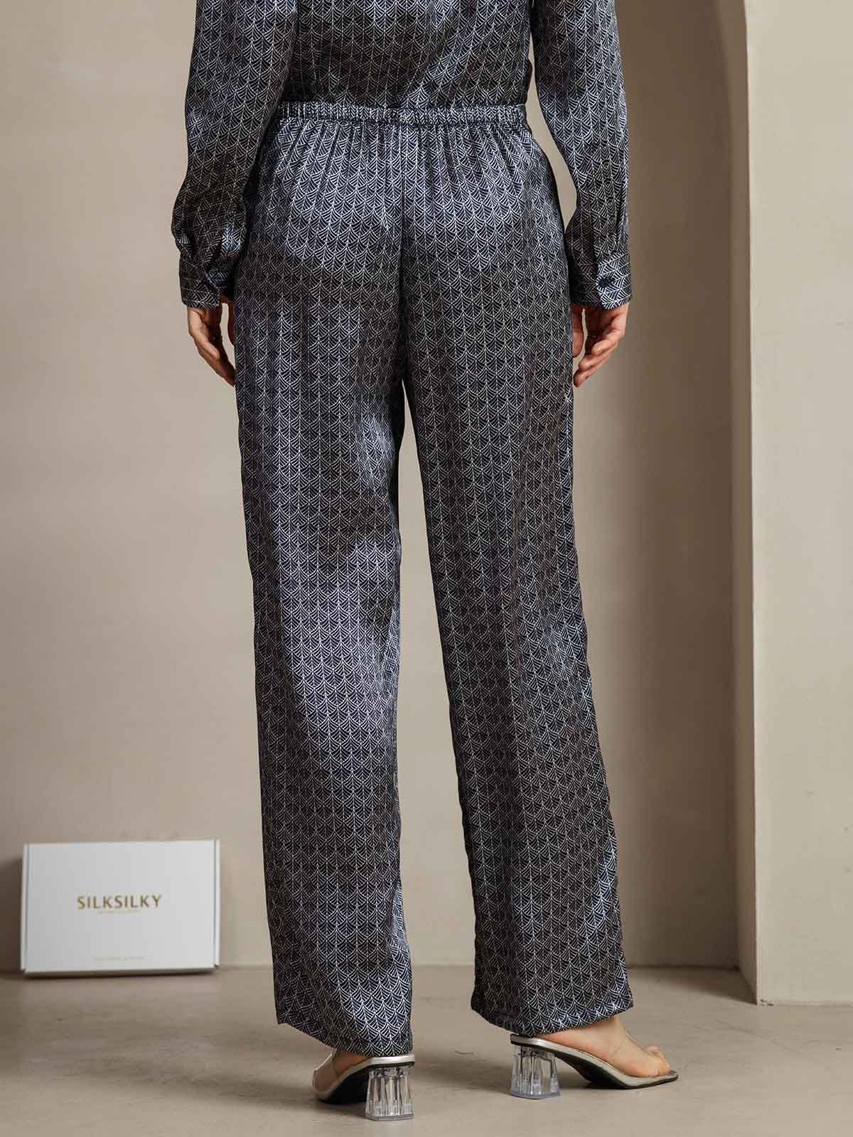 [Ginkgo Azul Marino] SilkSilky-ES 19Momme Seda Womens Pants 002