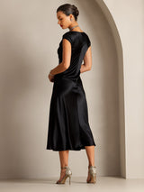 [Negro] SilkSilky-ES Cap Sleeve Vestido 002