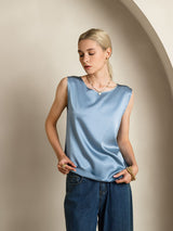 [Azul Grisáceo] SilkSilky-ES Sleeveless Round Neck Top de tirantes 003