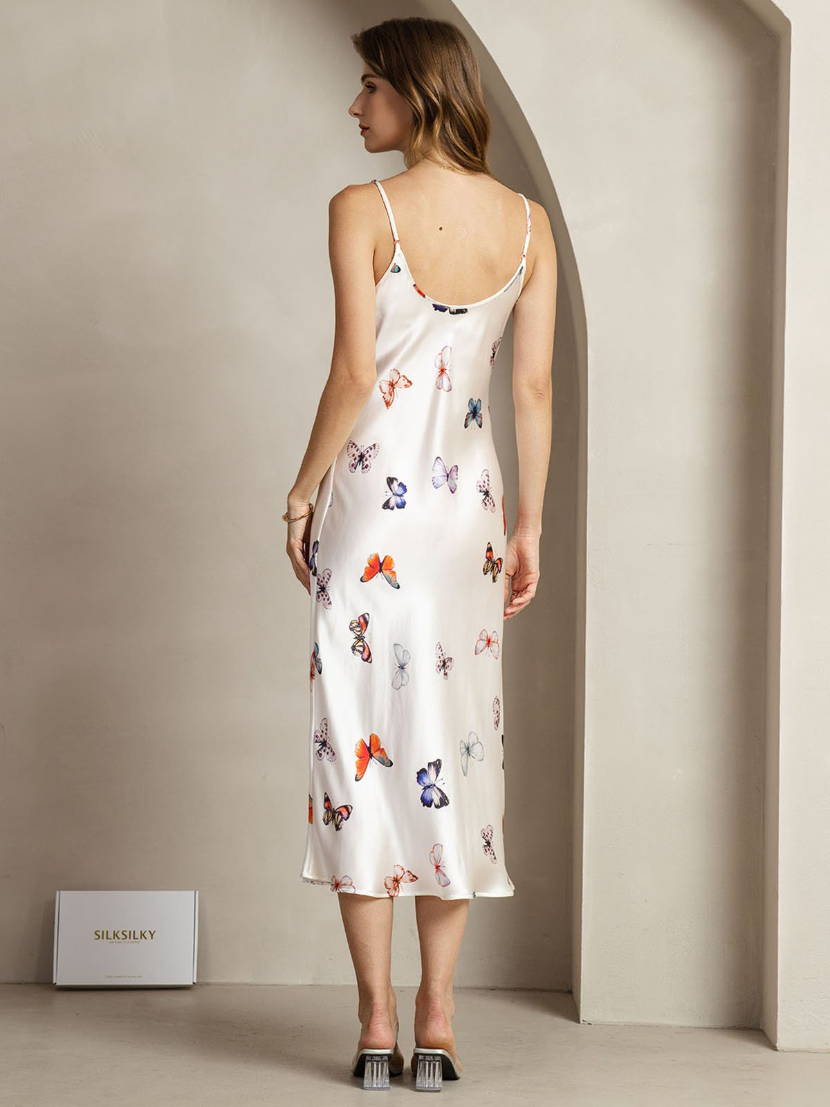 [MariposaBlanca] SilkSilky-ES 19Momme Seda Cuello en V Vestido 002