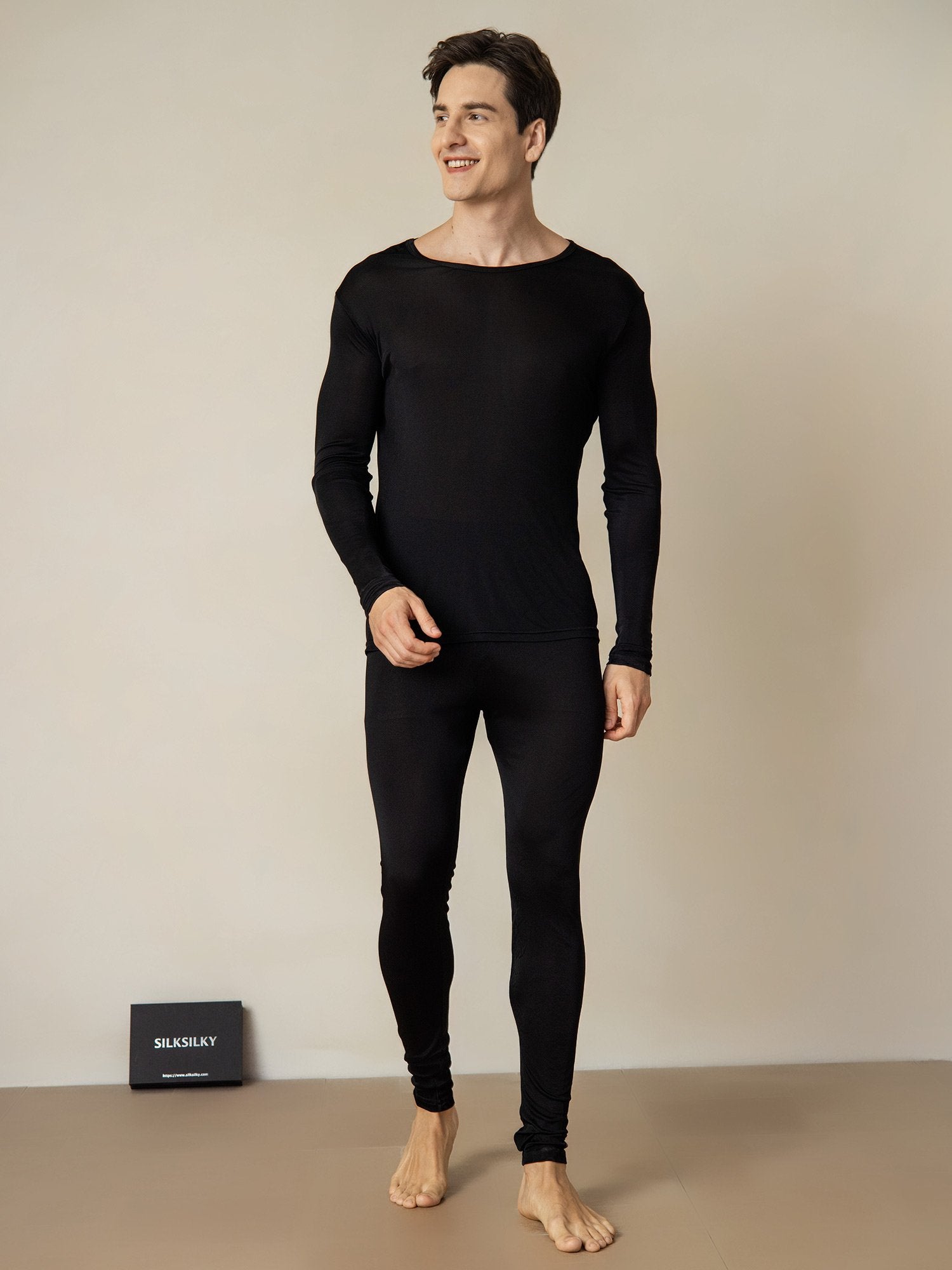 [Negro] SilkSilky-ES Seda Mens Pajamas 003