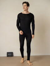 [Negro] SilkSilky-ES Long Sleeve Round Neck Ropa Interior Larga Hombre 003