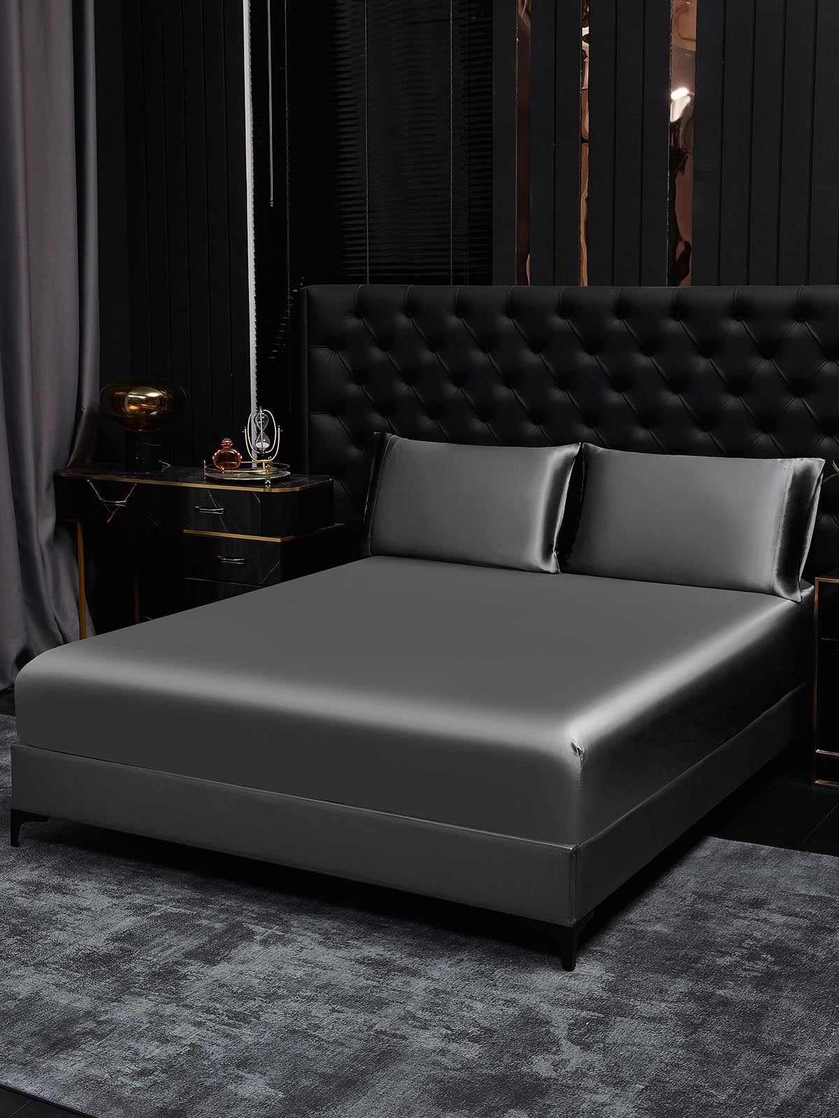 [Gris Oscuro] SilkSilky-ES 19Momme Seda Pura Bedding Set 001