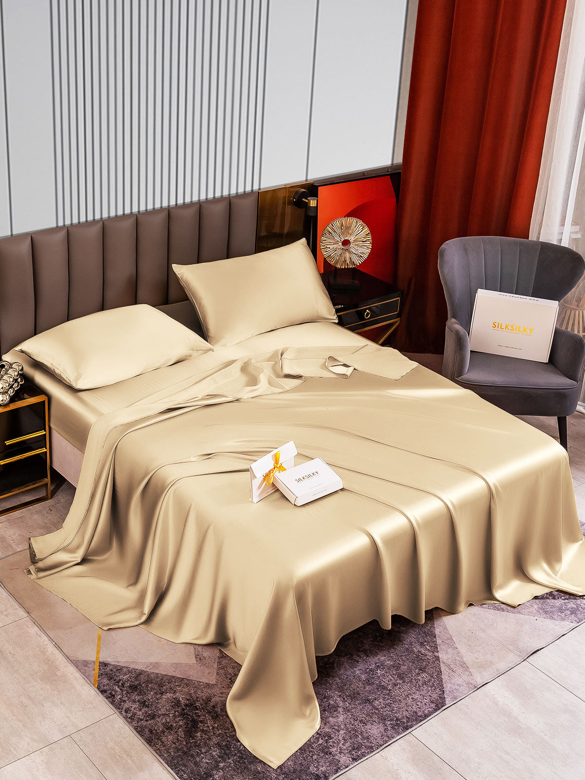 [Beige] SilkSilky-ES 22Momme Seda Pura Bedding Set 002