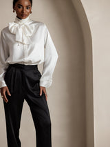 [Negro] SilkSilky-ES 19Momme Seda Womens Pants 003