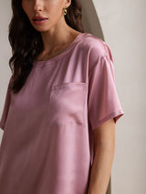 [Malva Pálido] SilkSilky-ES Short Sleeve Round Neck Pijamas de mujer 009