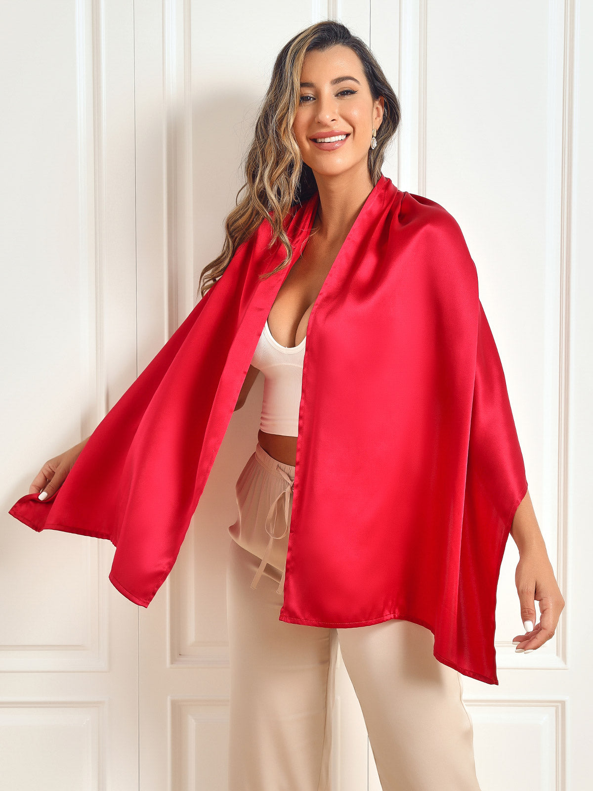 [Rojo] SilkSilky-ES Seda Pura Scarf 004