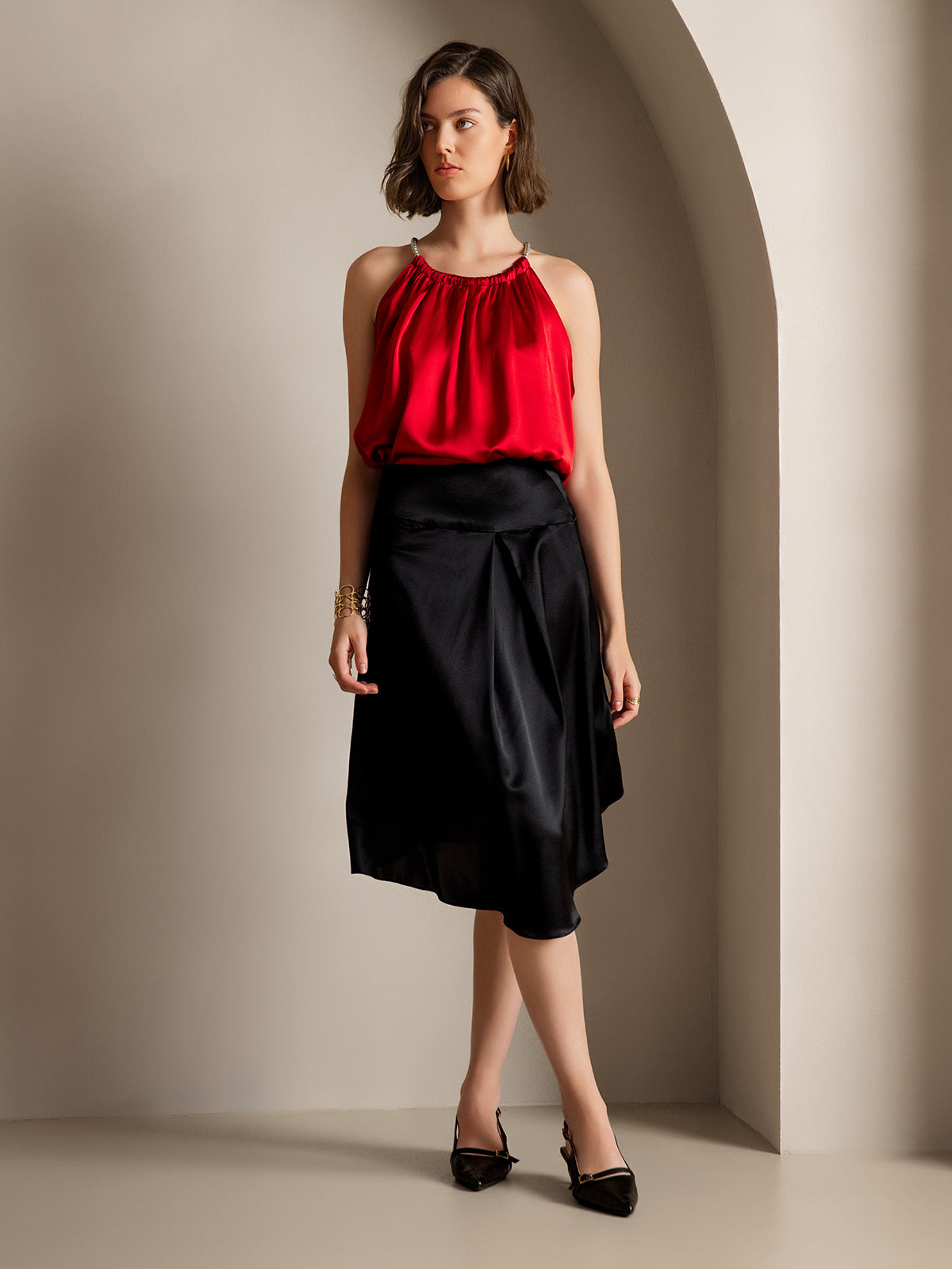 [Negro] SilkSilky-ES 19Momme Seda Skirt 001