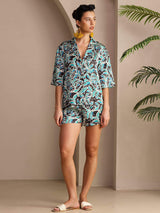 [Botánico Teal] SilkSilky-ES Short Sleeve Notch Collar Pijamas de mujer 004