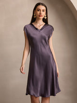 [Gris Púrpura] SilkSilky-ES Cap Sleeve V Neck Camisón 003
